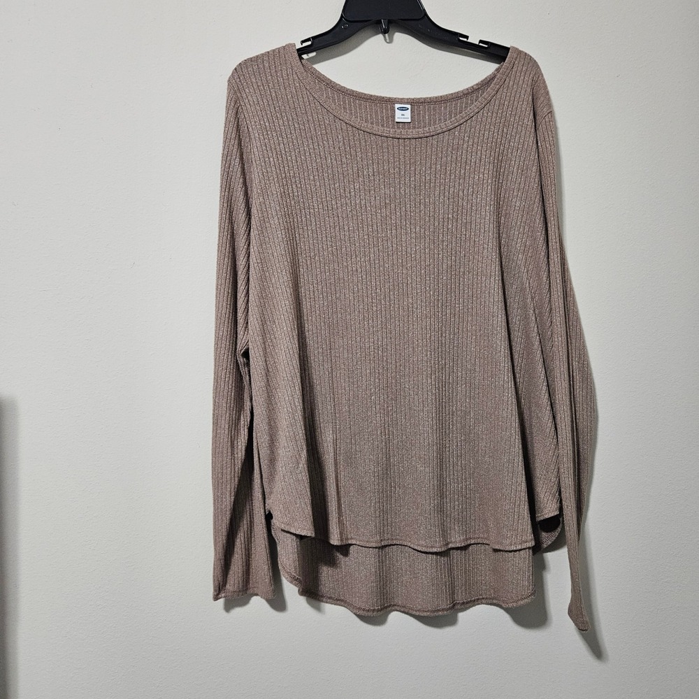 Old‎ Navy Womens XXL Taupe Ribbed Knit Long Sleeve Scoop Neck High Low Top